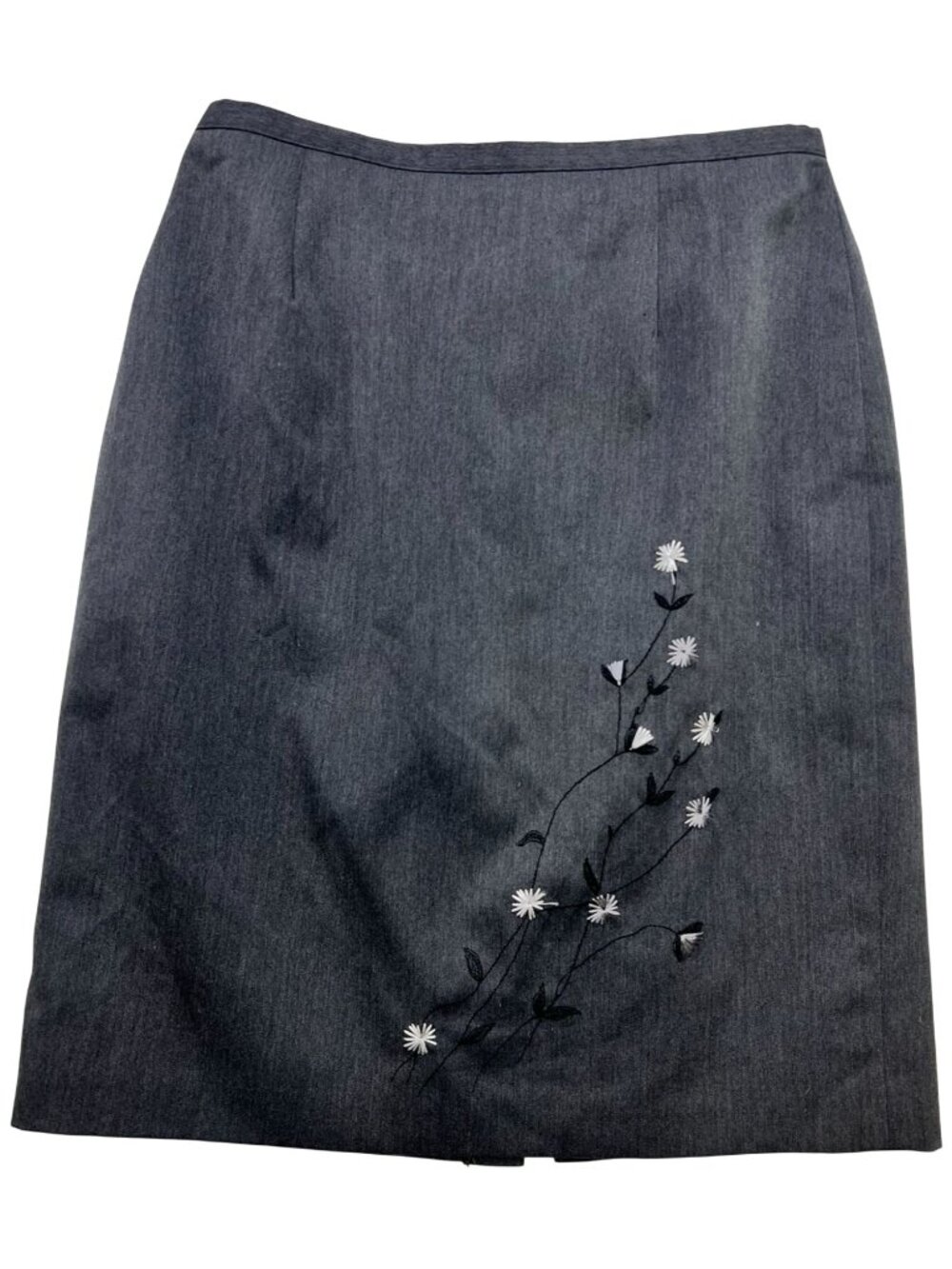 Worthington Women's Embroidery Floral Pencil Skirt Back Zip Button Size 14 Gray